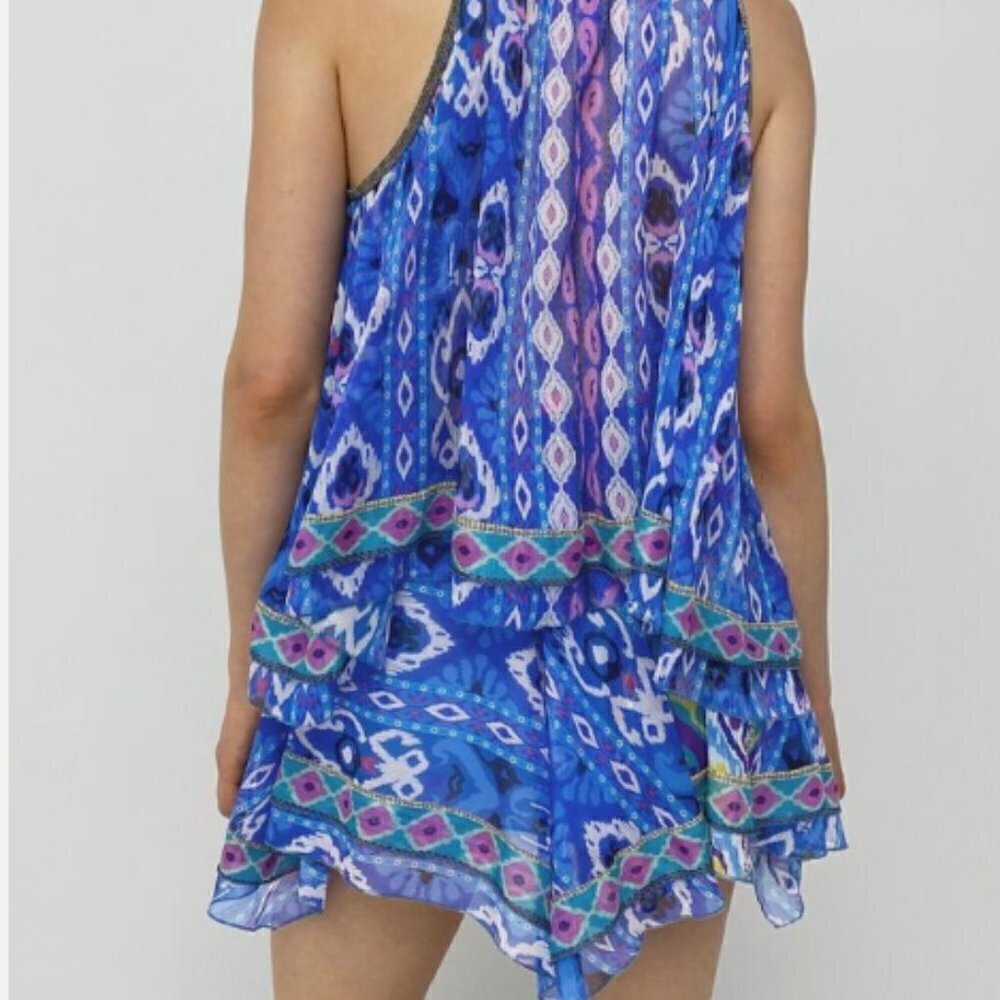 ZARA 2 Piece Set Aztec Print Short Skirt Halter Neck Top Boho Royal Blue/Multi S - Picture 3 of 16
